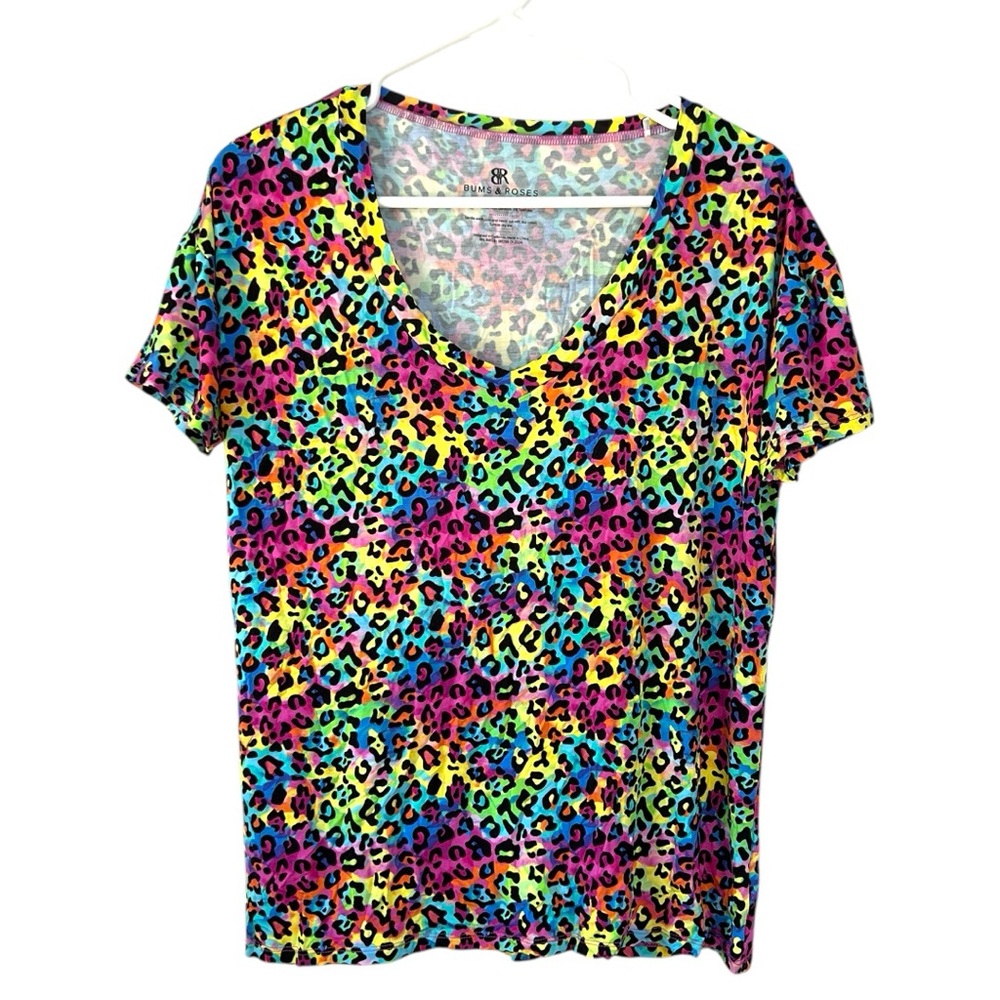 Bums & Roses Colorful Animal Print Short Sleeve Tee Size L